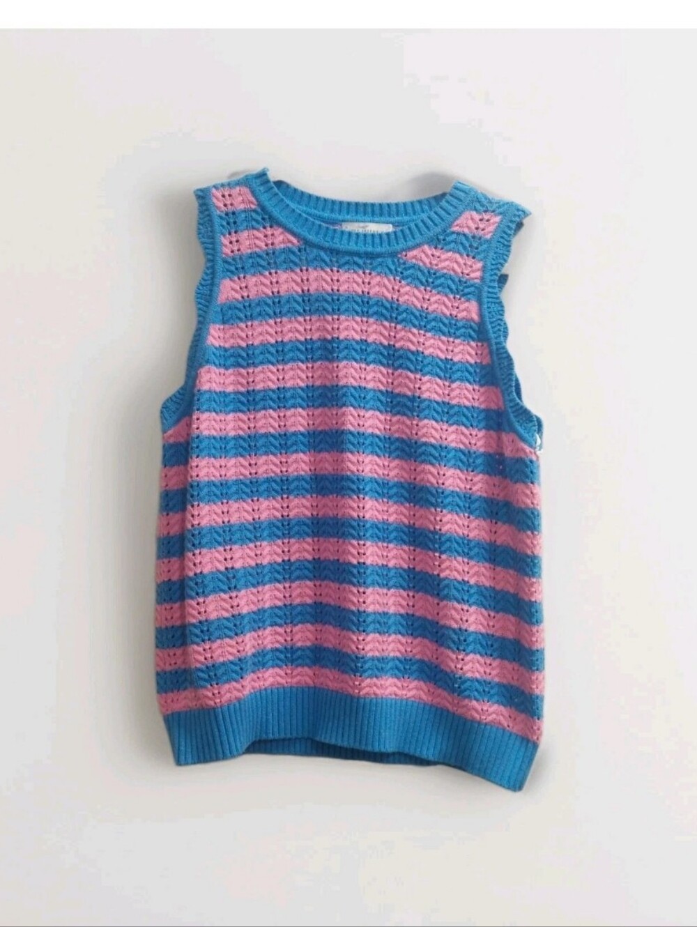 Pink Blue Sleeveless Free Assembly Sweater New XL Scalloped Trim 40x25 New